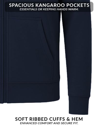 ADRO Mens Cotton Solid Zipper Hoodie Sweatshirts (ZH23-PLN-NB_Navy)