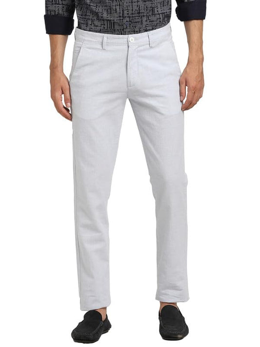 Turtle Men Cotton Linen Ulrta Slim Fit Grey Casual Trouser