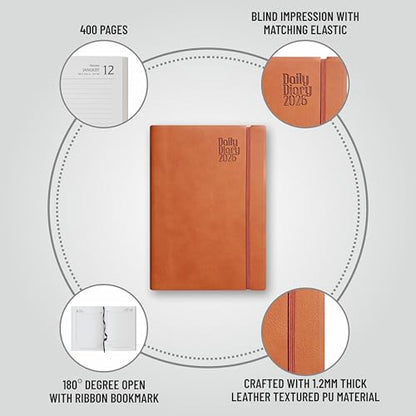 Anupam Flxy 2026 Diary With Dates - A5 80 Gsm Paper 2026 Daily Planner Full Page Per Day With Monthly Calendar, 365 Days New Yea