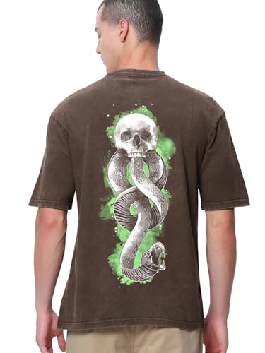 Bewakoof Official Harry Potter Merchandise Mens Graphic Print Oversized Fit Half Sleeve Round Neck Cotton T-Shirt_652434_Brown_