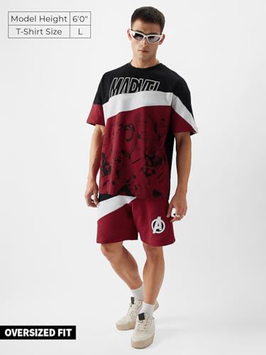 The Souled Store Official Avengers: The Heroes Mens Oversized Fit Half Sleeve Graphic Printed Cotton Multi Color T-Shirts