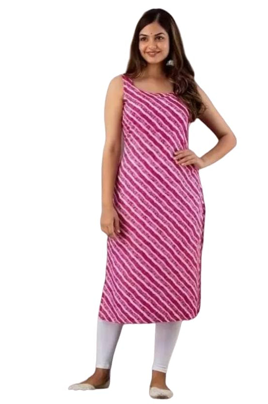 Patlani WomenS A-Line-Calf Langth Sleeveless Crepe Kurti. Pink
