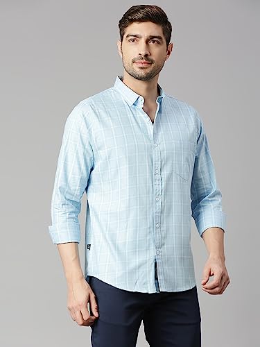 Thomas Scott Mens Checkered Slim Fit 100% Cotton Casual Shirt with Spread Collar and Long Sleeve