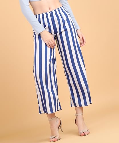 POPWINGS Casual Relaxed Fit Stripe Printed Trouser for Women for Summer | Casual Trouser for Women