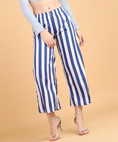 POPWINGS Casual Relaxed Fit Stripe Printed Trouser for Women for Summer | Casual Trouser for Women