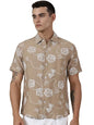 Thomas Scott Oversized Fit| 100% Cotton | Spread Collar | Short Sleeve | Embrodiered | Shirts for Men Beige