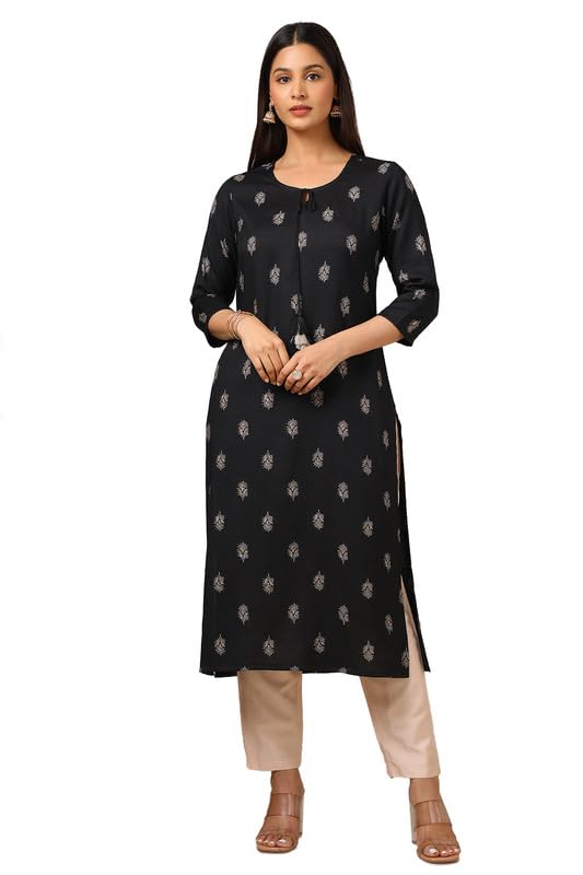 Soch Womens Black Rayon Ethnic Motifs Kurta