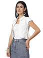 Style Quotient Women Off White Denim Open Front Regular Shrug