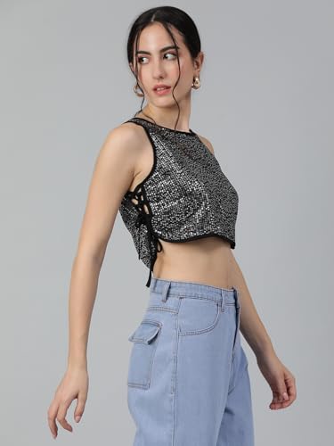Kotty WomenS Casual Sleeveless Solid Top(Black,L)