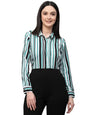 Style Quotient Women White and Green Stripe Polyester Regular Smart Casual Shirt