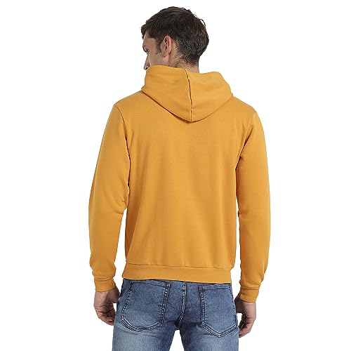 Campus Sutra Mens Mustard Yellow Inspire Hoodie with Kangaroo Pocket for Casual Wear | Hooded Neck | Long Sleeve | Pull On Clos