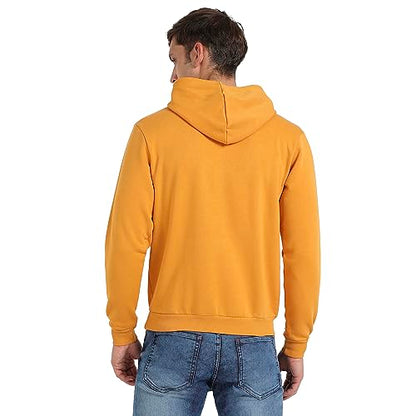 Campus Sutra Mens Mustard Yellow Inspire Hoodie with Kangaroo Pocket for Casual Wear | Hooded Neck | Long Sleeve | Pull On Clos
