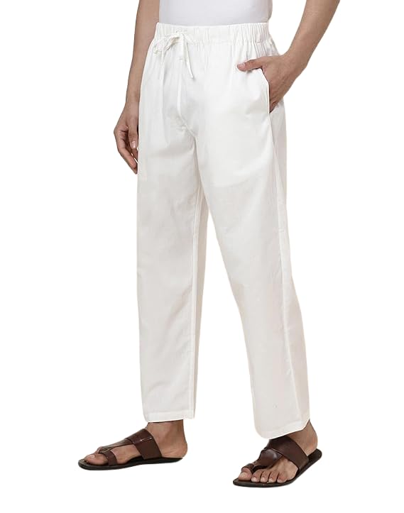 Fabindia Off White Cotton Straight Leg Elasticated Pyjama (1017901OFFWHITE)