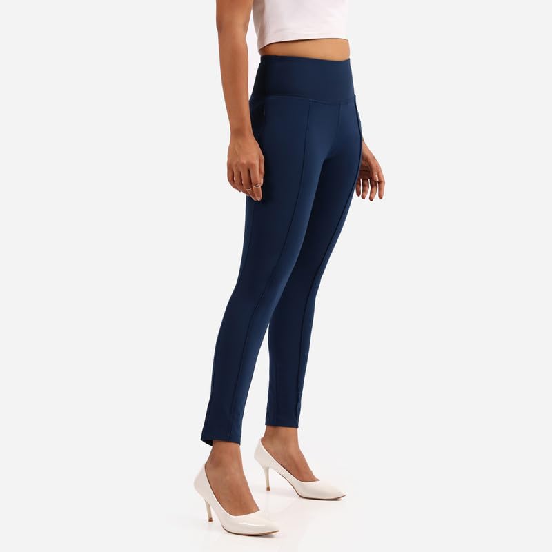 BlissClub Ultimate Sculpt Tregging Pants -Tall Above 55 | Ribbed Waistband | 2 Side Pockets | Front Pintucks | Feels Like Secon