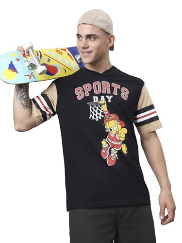 Bewakoof Official Garfield Merchandise Mens Graphic Printed Oversized T-Shirt_589290_Black_S