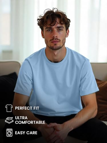 Nobero MenS Solid Oversized Fit T-Shirt (1M-Twrt-R0002_Powder Blue/Olive