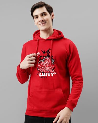 ADRO Men's Printed Hoodie, Cotton, Size 16.5, Red, Model H24-LUFFY-RD
