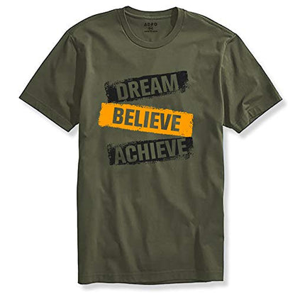 ADRO Mens Dream Believe Achieve Printed T-Shirt (R22-M-DBA-OL_Olive_XL)