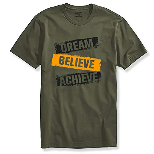 ADRO Mens Dream Believe Achieve Printed T-Shirt (R22-M-DBA-OL_Olive_XL)