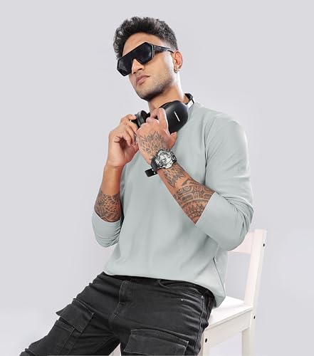 SHODOX Mens Polyblend Regular Fit Long Sleeve Solid Round Neck T-Shirts for Men (Pack of 1)