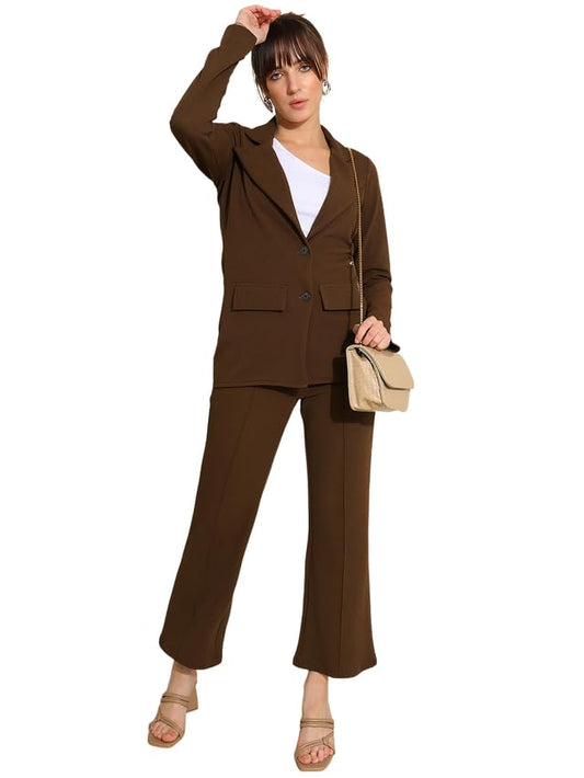Selvia Co-ord Set for Women|Collared Neck Co-ord Set for Women| Blazer and Trouser|Solid Co-ord Set|Coat and Pant|2 Piece|Formal