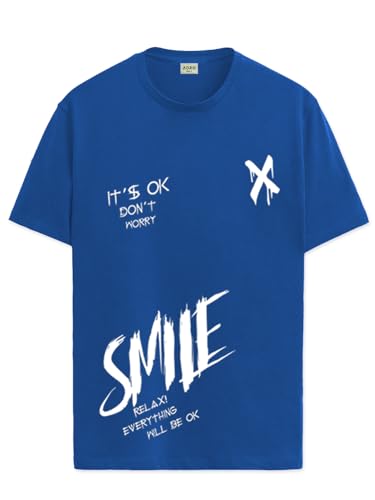 ADRO Mens Smile Printed Cotton T-Shirt_RN24-L2-SMILE-RB-XL Royal Blue