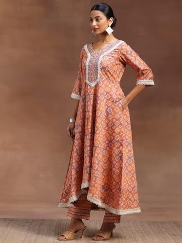 Libas Womens Silk Blend Printed Kurta Set (36696O_Peach