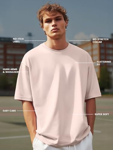Nobero MenS Graphic Print Oversized Fit T-Shirt (1M-Twrt-C1018-Bl_Step Into The Unknown-Blush