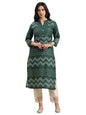 Varanga Green and Bandhej Mandarin Collar Straight Kurta.