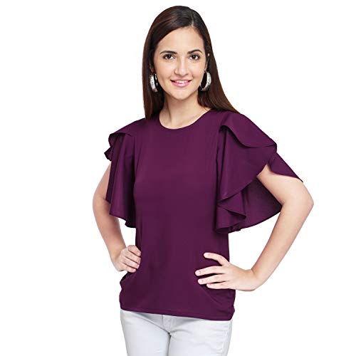 OOMPH! Womens Crepe Tunic Top - Eggplant Purple