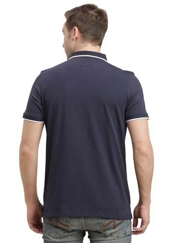 Turtle Men Cotton Stretch Blue Solid Polo T-Shirt