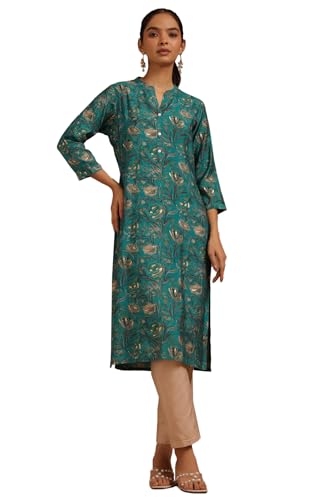 Soch Womens Teal Muslin Floral Print Kurta