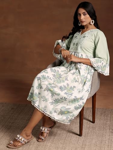 Libas Green Printed Cotton A-Line Kurta