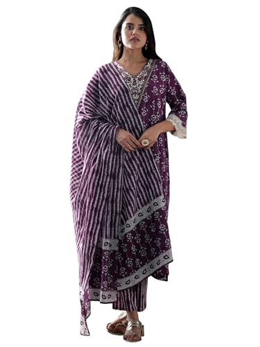 Libas WomenS Cotton Blend Kurta Set (400729_Purple