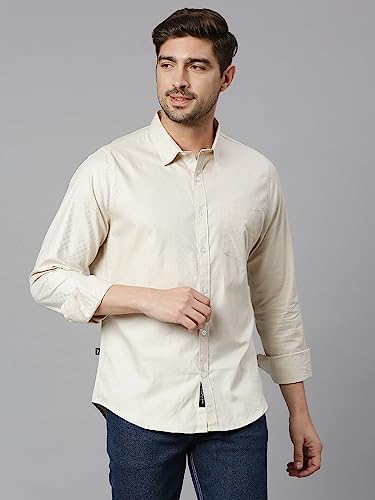 Thomas Scott Mens Solid Slim Fit 100% Cotton Casual Shirt with Spread Collar and Long Sleeve Bright White