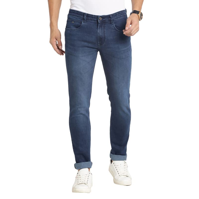 Turtle Men Cotton Dark Blue Narrow Fit Solid Stretchable Jeans