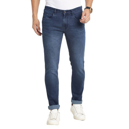 Turtle Men Cotton Dark Blue Narrow Fit Solid Stretchable Jeans