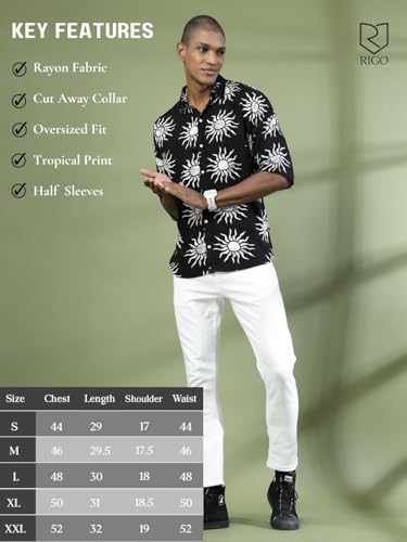 Rigo Rayon Printed Oversized Shirts for Men | Half Sleeves Hawaiian Shirts for Men | Summer Oversized Shirts Shirt for Men | Ove