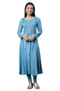 Aurelia Blue Printed Flared Kurta and Tights Winter Set
