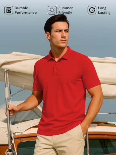 Nobero MenS Solid Regular Fit Polo Shirt (1M-Twpo-R0002-Bl_Poppy Red