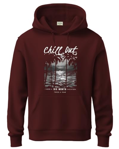 ADRO Men's Cotton Blend Neck Hooded Sweatshirt (H24-CHILL-MR_Maroon
