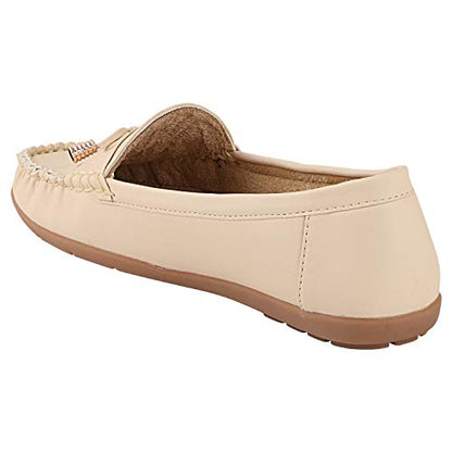 Shoetopia Womens Block Heel Loafers Cream