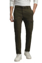 Dennis Lingo Mens Cotton Lycra Full Length Solid Slim Fit Cargo Trousers Olive