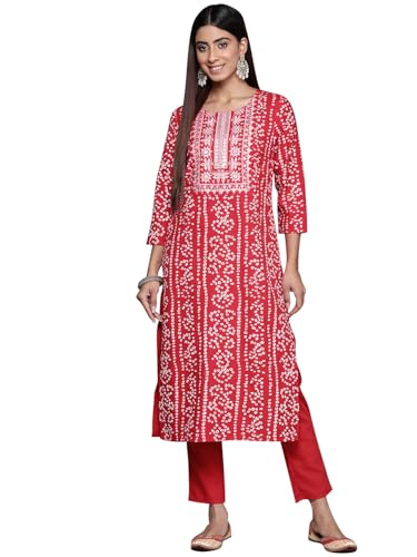 ZIYAA Women Women's Red Poly Rayon Straight Kurta And Pant Set