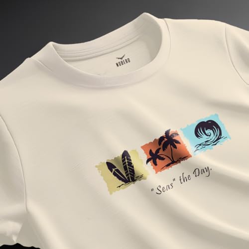 Nobero MenS Graphic Print Regular Fit T-Shirt (1M-Twts-C1030-Sa_Seas The Day-Sand