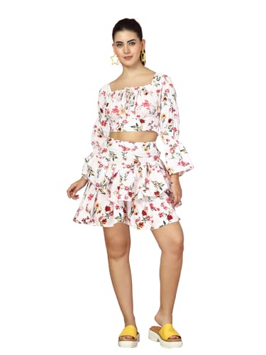 Oomph! Crepe Top And Skort Set For Women, White - Coord_Mt860Msk162