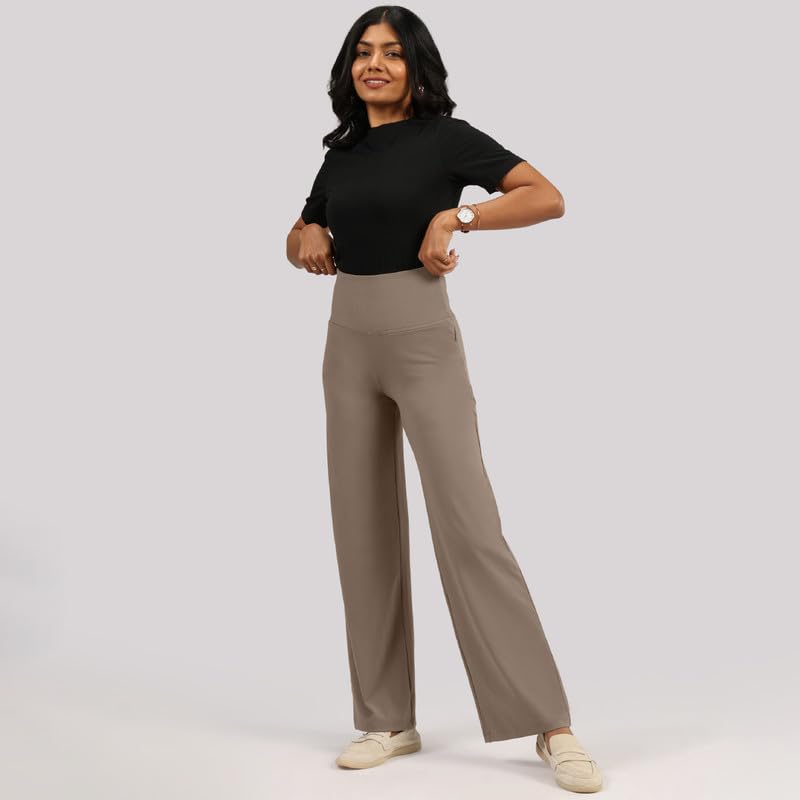 BlissClub Ultimate Sculpt Wide - Legged Pants, Ribbed Waistband, Wide Silhouette, 2 Zippered Pockets,Tall Above 55