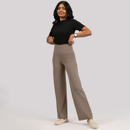 BlissClub Ultimate Sculpt Wide - Legged Pants, Ribbed Waistband, Wide Silhouette, 2 Zippered Pockets,Tall Above 55