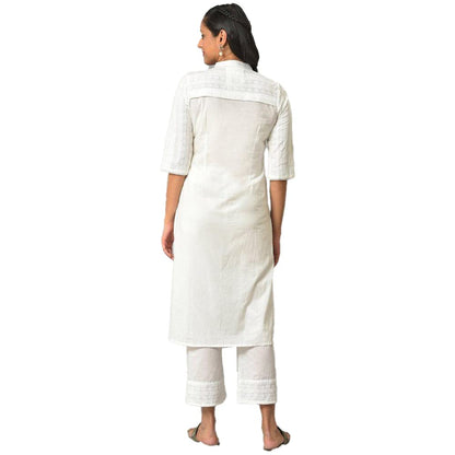 Aurelia Embroidered White Cotton WomenS Kurta And Trousers Set