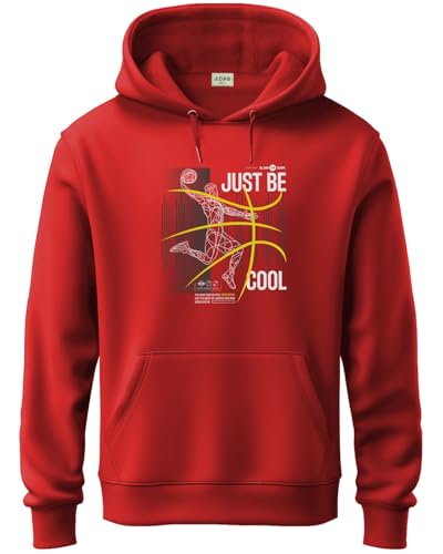 ADRO Mens Cotton Blend Neck Hooded Sweatshirt (H24-BCL-RD_Red